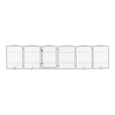 Livingandhome White 6-Panel Wooden Folding Pet Playpen, FI0559