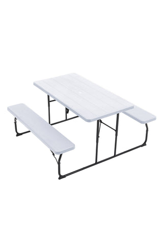 Livingandhome Foldable Picnic Table and Bench Set with Parasol Hole, WB0040