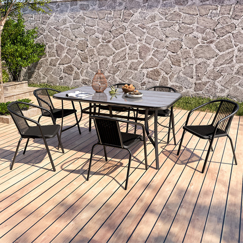 Garden Coffee Table with Set of 6 PE Rattan Chairs, LG1261LG0915