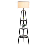 Livingandhome Round Shelf Floor Lamp with Fabric Lampshade, FI0582