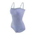 XL-size Blue Nylon Bandeau Tummy Control Shapewear Bodysuit Tops for Female, WO0228