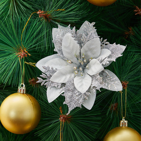 24 Pieces Artificial Christmas Tree Flowers Xmas Festive Poinsettia Flowers Ornament Set, CD0367