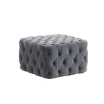 Grey Velvet Buttoned Tufted Footstool 62cm x 62cm x 40cm, XY0463 (Ver.2)