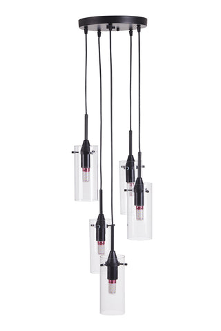 Black 5-Light Pendant Light with Glass Lampshade, LG1395 (Ver.2)