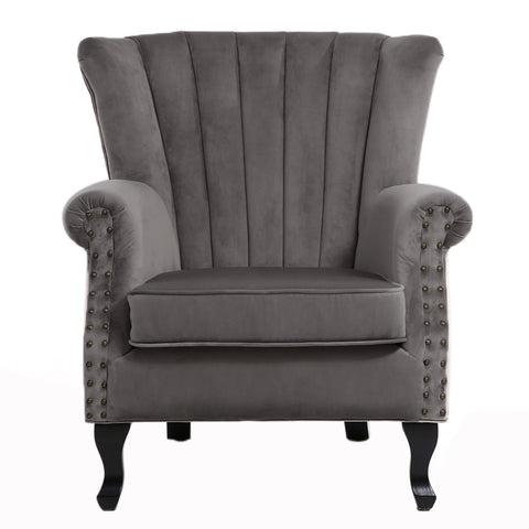 Livingandhome Vintage Old-fashion Velvet Wing Back Armchair with Studs, ZH1725