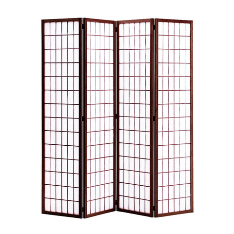 Livingandhome 4-Panel Solid Wood Folding Room Divider Screen Coffee, XY0190