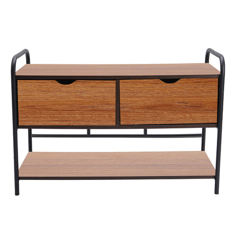 Livingandhome Modern 2-Drawer Metal and Wood Entry Bench, SW0506