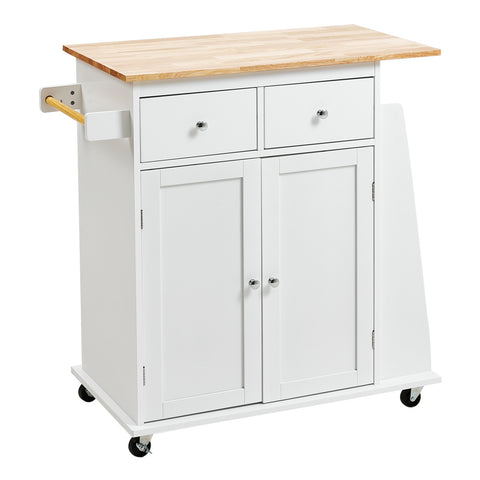 Livingandhome Rolling Kitchen Trolley with Rubber Wood Top, XY0169