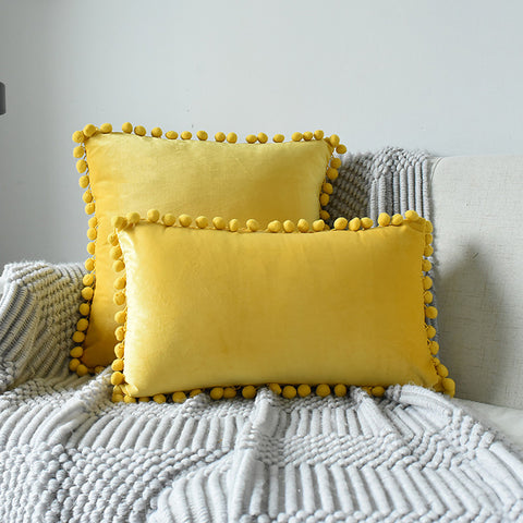 Livingandhome 2Pcs Throw Pillowcase with Cute Pom Poms Ball Fringe, HF0878