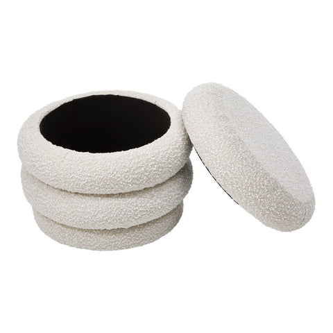 Off-white Upholstered Round Storage Ottoman Foot Rest, ZH1675 (Ver.2)