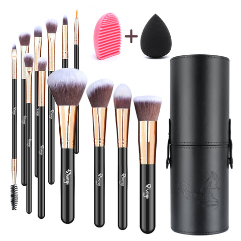 Livinganehome 12 Pcs Travel Makeup Brush Set with Makeup Sponge and Brush Cleaner, BU0342