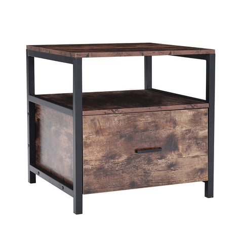 H&O Direct Industrial 1 Drawer Bedside Table Bedroom, DM0536