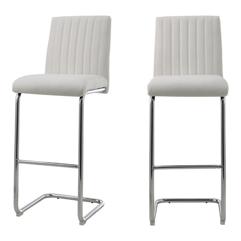 Livingandhome 2 Pcs White PU Bar Stools with Backrest, FA0305