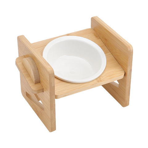 Adjustable Bamboo Single Ceramic Bowl Pet feeder, CT0703