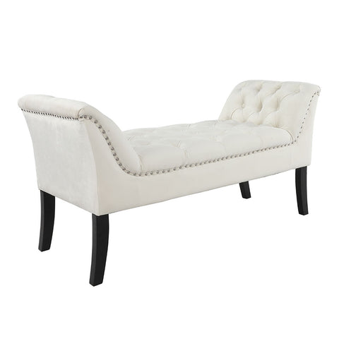 Livingandhome Contemporary Velvet Buttoned Bench with Black Wood Legs, XY0507