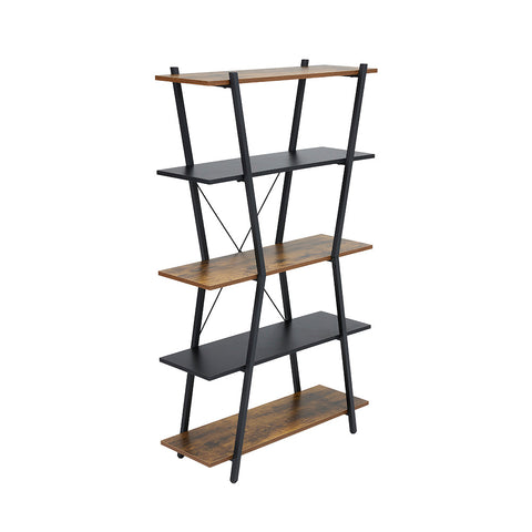 H&O Direct Industrial 5-Tier Open Bookshelf in Brown and Black, XY0244