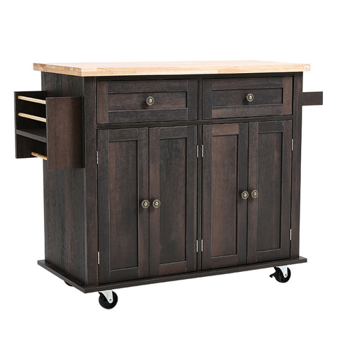 Livingandhome Modern Rolling Wooden Kitchen Island Cart with Storage Cabinets, XY0337