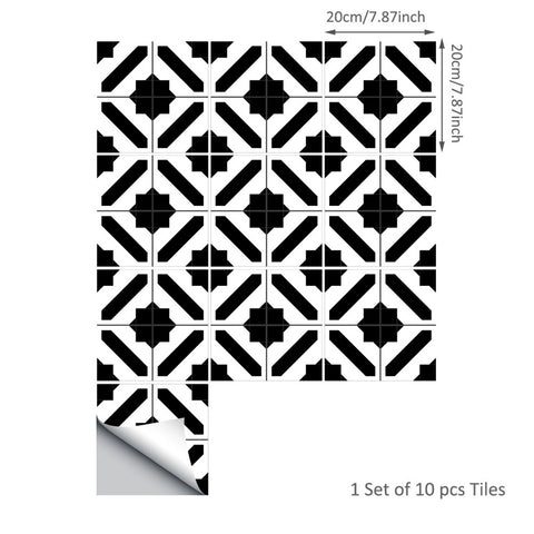 10 Pcs Black and White Moroccan Pattern Self-Adhesive Wall Tiles - Perfect for DIY Home Decor, SP1906