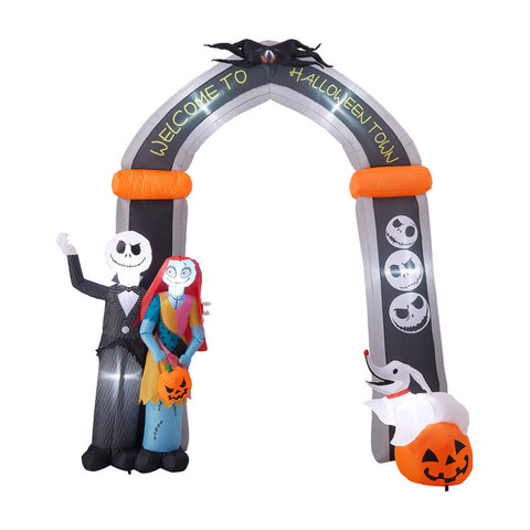 10ft Halloween Jack Skellington and Sally Welcoming Archway Inflatable with Build-In LED, SW0868