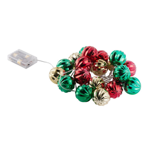 Livingandhome Multicoloured Christmas Ball Ornament String Lights Battery Powered, SW0797