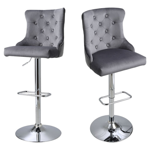 Livingandhome 2 Pcs Velvet Upholstered Adjustable Bar Stool with Button Seat Back, ZH1517