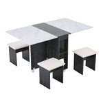 Livingandhome Versatile Expandable Dining Table Set, Drop-Leaf Table with Storage Shelves and Wheels, FI0681FI0682