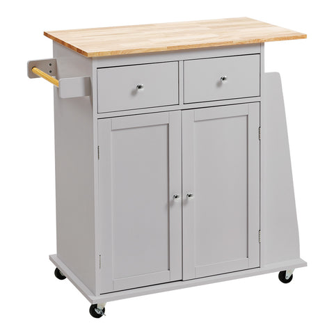 Livingandhome Rolling Kitchen Trolley with Rubber Wood Top, XY0170