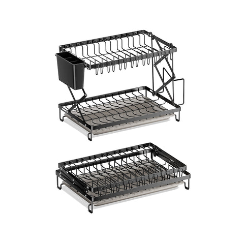 Foldable 2-Tier Dish Drying Rack with a Drip Tray, WZ0220