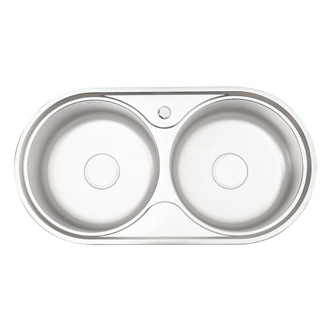 Stainless Steel Double-bowl Round Sink with Waste Kit, AI0517 (Ver.2)