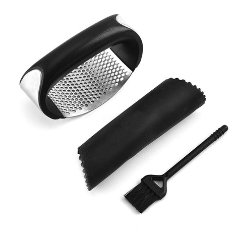 Livingandhome Stainless Steel Garlic Press Rocker with Peeler and Brush, WZ0111