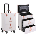 Sheonly Professional 3 in 1 Cosmetic Trolley Case Makeup Box on Wheels, DM0644