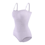 M-size Purple Nylon Bandeau Tummy Control Shapewear Bodysuit Tops for Female, WO0230