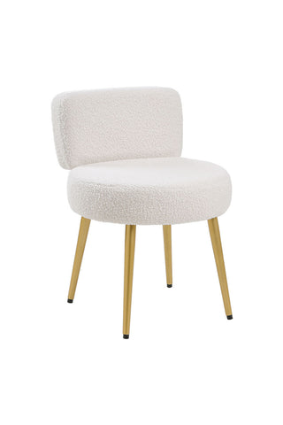 Livingandhome Cream Faux Fur Vanity Stool Chair with Metal Legs, FA0152