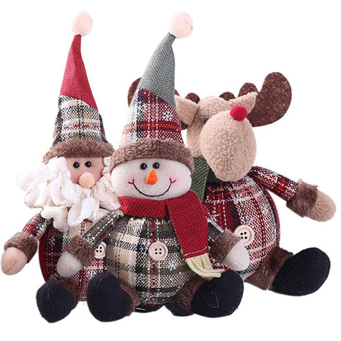 Set of 3 Christmas Plush Doll Santa Clause Snowman Reindeer Ornaments, SP1850