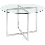 Livingandhome Contemporary Round Tempered Glass Dining Table with Crossed Square Shaped Metal Legs, ZH1181ZH1182