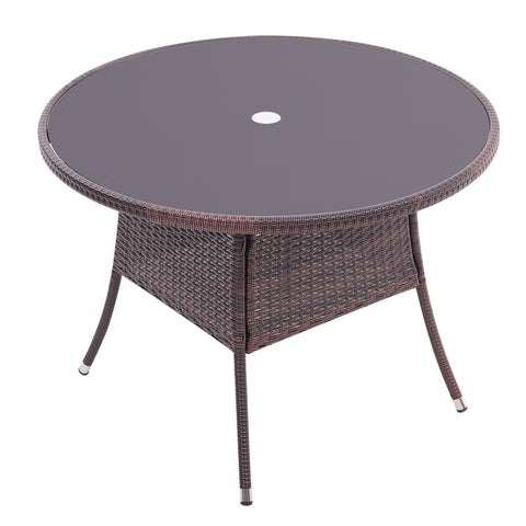 Livingandhome Garden Wicker Tempered Glass Table with Parasol Hole, LG0892