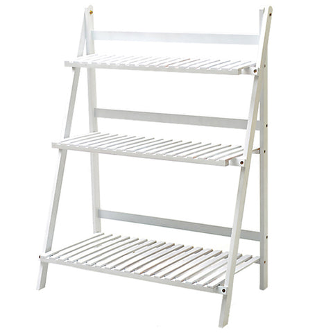 Livingandhome 3-Tier Foldable Wooden Ladder Shelf White, SP1974