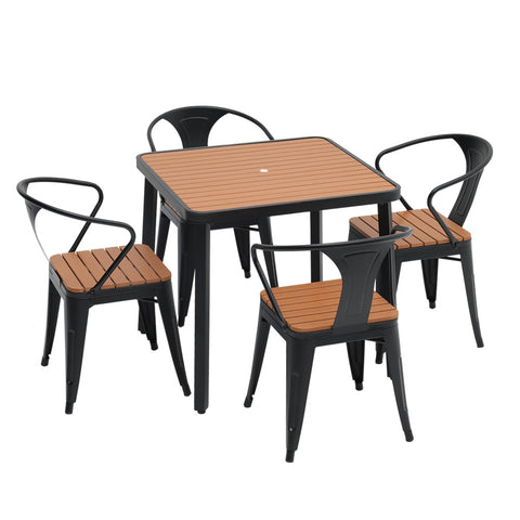 5 Piece Patio Bistro Set Metal Frame Table and Chairs Garden Furniture, LG0937LG0938