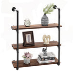 Industrial Tiered Pipe Floating Shelves with Wood Planks, SP2395