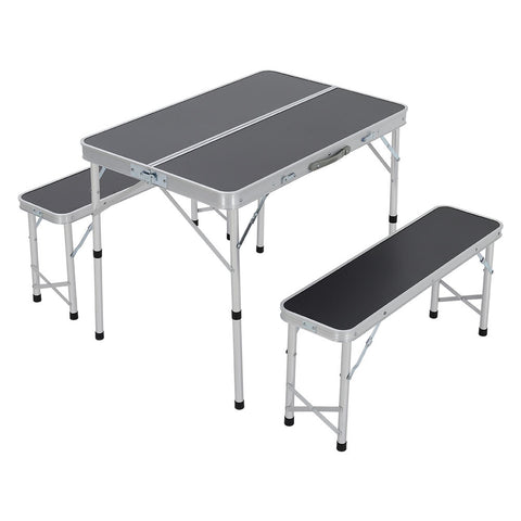 Livingandhome Aluminum Portable Folding Camping Table and Benches Set, CX0119