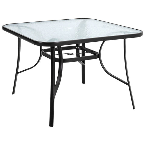 Livingandhome Tempered Glass Outdoor Coffee Table with Parasol Hole, LG0817