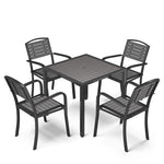 Livingandhome Square Garden Dining Table and 4 Chairs Set Grey, LG1017LG1031