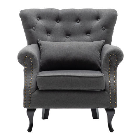 Upholstered Nail Head Modern Buttoned Armchair with Lumbar Pillow and Cushion, JM1571