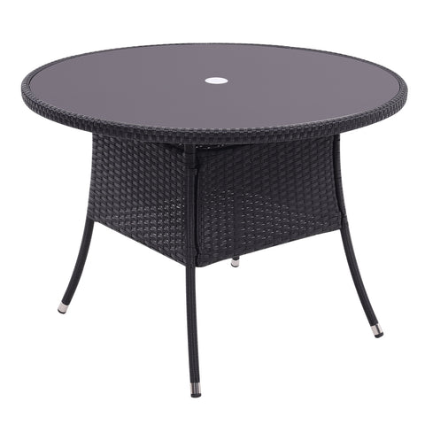 Livingandhome Garden Wicker Tempered Glass Table with Parasol Hole, LG0893