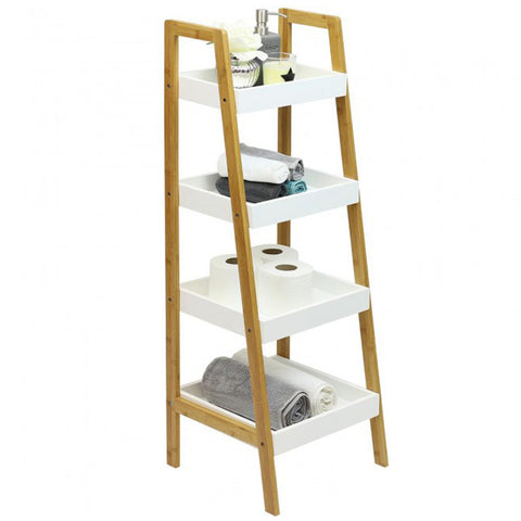 Livingandhome Nordic Freestanding Wooden 4-Tier Ladder Shelf Storage Organizer, SP2196