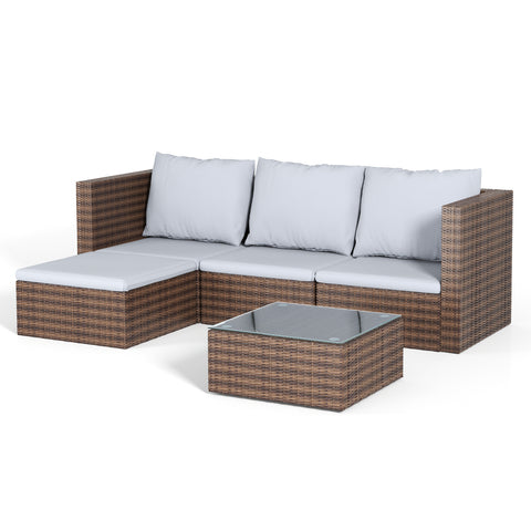 5 Piece Patio Outdoor Furniture Set with Cushions All Weather Rattan Patio Sectional Sofa Set, PM1071PM1072