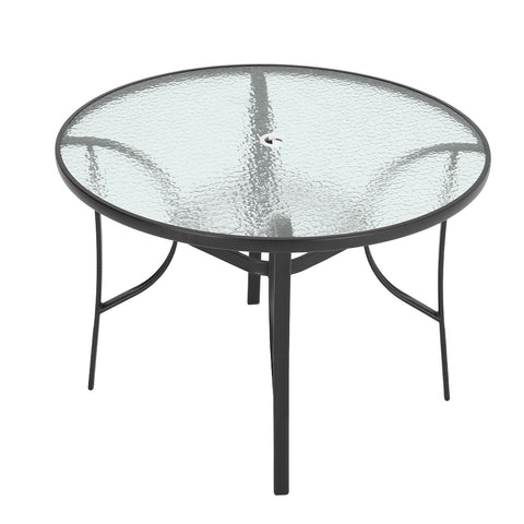 Livingandhome Tempered Glass Outdoor Coffee Table with Parasol Hole, LG0536