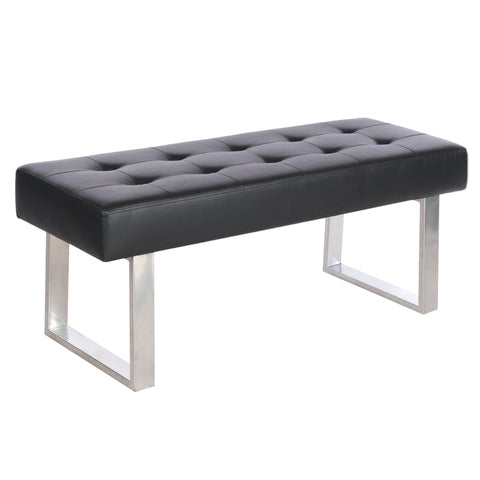 Upholstered Bench Black Button Faux Leather with Steel Legs, ZH0308