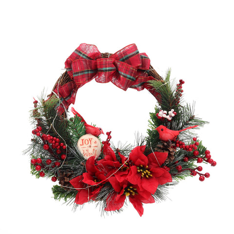 Artificial Lighted Red Bowknot Wreath Xmas Home Party Decor, SC0127