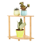 Modern 2 Tier Bamboo Wood Plant Stand Corner Display, SP2374